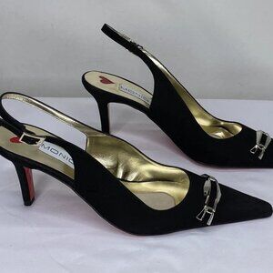 Monique Women’s Suede Slingback Pointed Toe High-Heel Pumps – Black – Size 10M